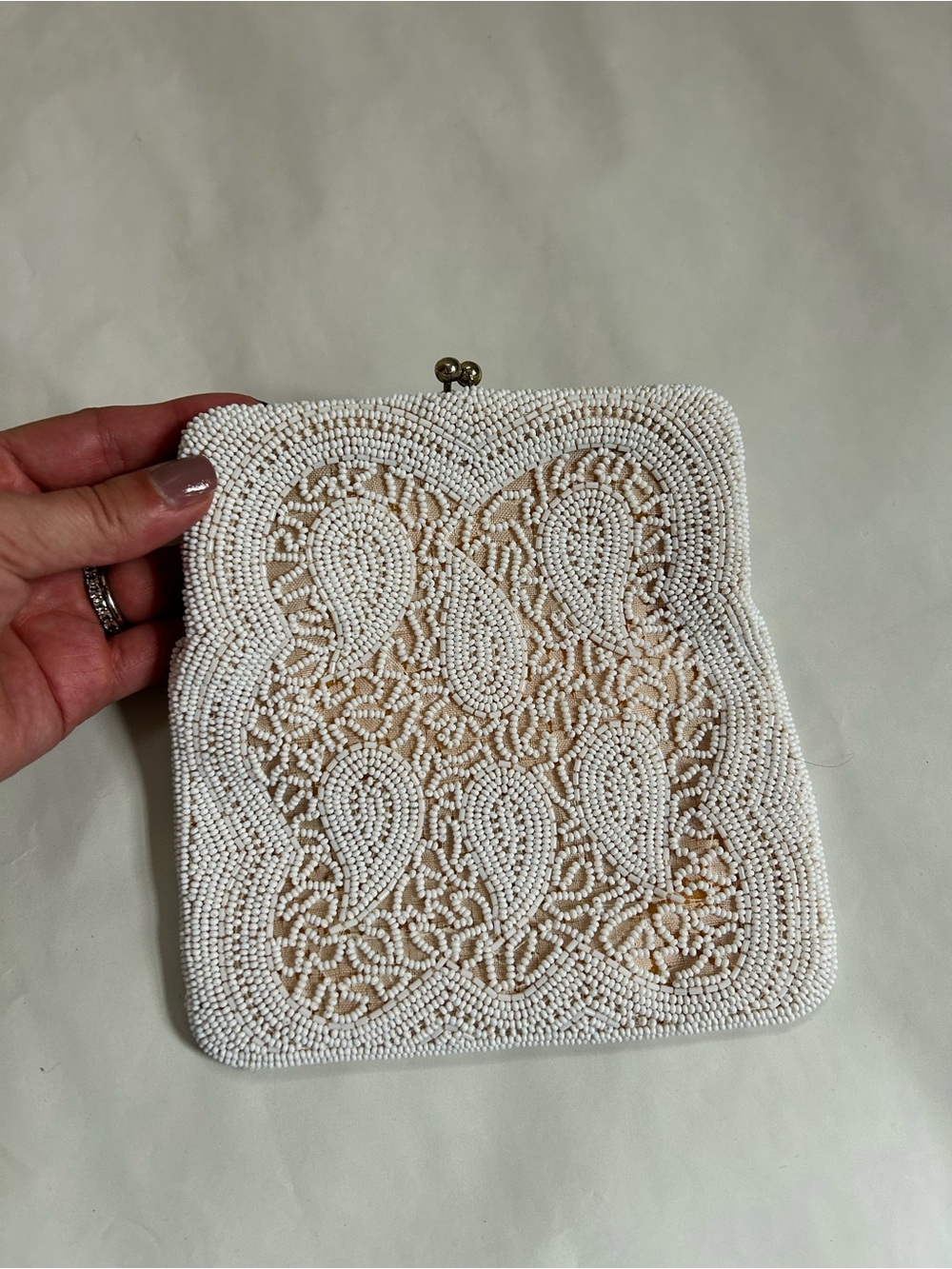 White Beaded Paisley Clutch Coin Purse